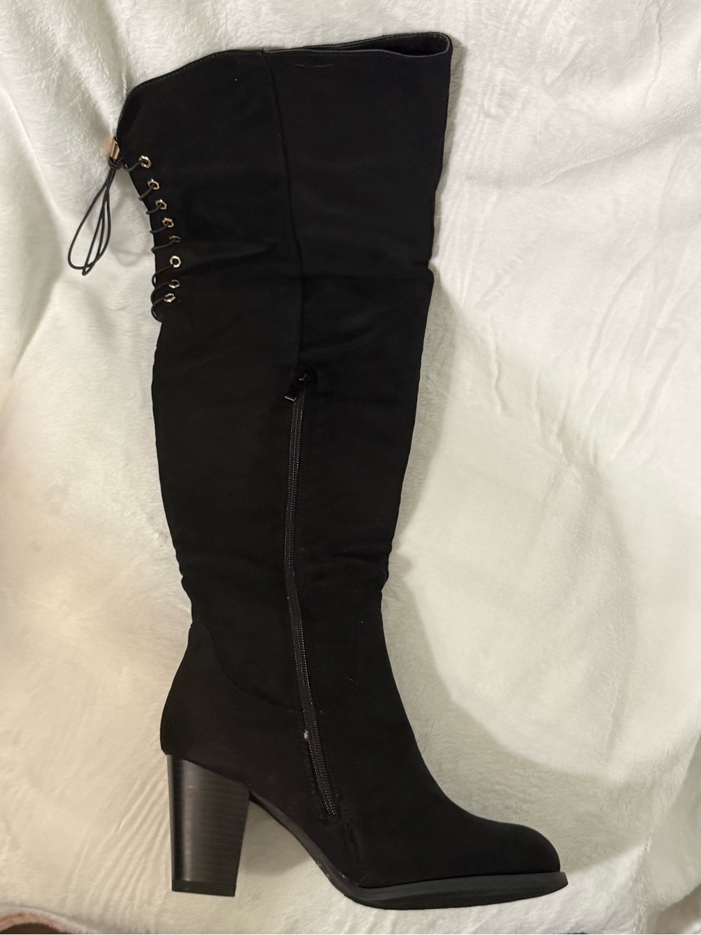 TOP Moda Black Over-the-Knee Block Heel Lace-Up Boots
